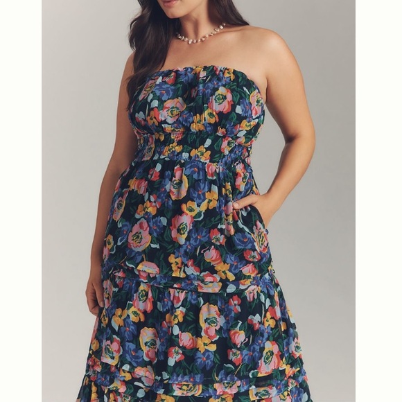 Anthropologie floral strapless maxi somerset dress sz XL - Picture 3 of 7
